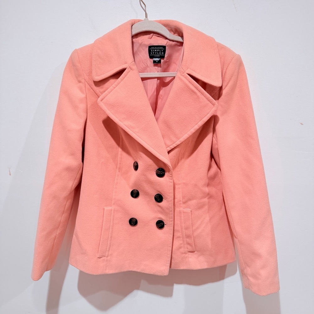 Sears Simply Styled Coral Pea Coat with Black Buttons